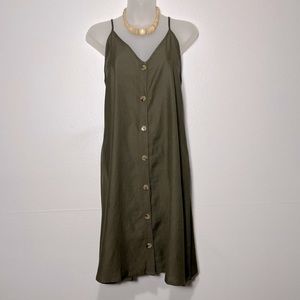 NWT Hotouch Button Up Adjustable Spaghetti Strap Midi Dress Sz Large Olive Green